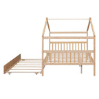 Lit de repos en forme de maison avec lit gigogne double, taille double, pour 2 personnes, blanc/noyer/naturel/gris