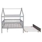 Lit de repos en forme de maison avec lit gigogne double, taille double, pour 2 personnes, blanc/noyer/naturel/gris
