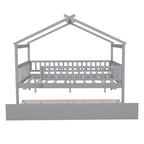Lit de repos en forme de maison avec lit gigogne double, taille double, pour 2 personnes, blanc/noyer/naturel/gris