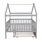 Lit de repos en forme de maison avec lit gigogne double, taille double, pour 2 personnes, blanc/noyer/naturel/gris