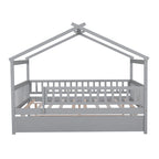 Lit de repos en forme de maison avec lit gigogne double, taille double, pour 2 personnes, blanc/noyer/naturel/gris