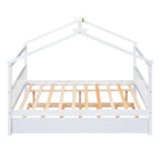 Lit de repos en forme de maison avec lit gigogne double, taille double, pour 2 personnes, blanc/noyer/naturel/gris