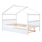 Lit de repos en forme de maison avec lit gigogne double, taille double, pour 2 personnes, blanc/noyer/naturel/gris
