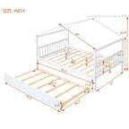 Lit de repos en forme de maison avec lit gigogne double, taille double, pour 2 personnes, blanc/noyer/naturel/gris