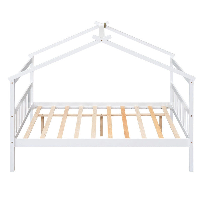 Lit de repos en forme de maison avec lit gigogne double, taille double, pour 2 personnes, blanc/noyer/naturel/gris