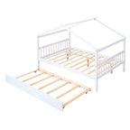 Lit de repos en forme de maison avec lit gigogne double, taille double, pour 2 personnes, blanc/noyer/naturel/gris