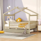 Lit de repos en forme de maison avec lit gigogne double, taille double, pour 2 personnes, blanc/noyer/naturel/gris