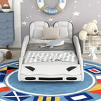 Lit plateforme en forme de voiture de course noir/blanc, jumeau, 1 personne