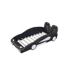 Lit plateforme en forme de voiture de course noir/blanc, jumeau, 1 personne