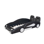 Lit plateforme en forme de voiture de course noir/blanc, jumeau, 1 personne