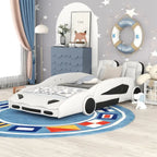 Lit plateforme en forme de voiture de course noir/blanc, jumeau, 1 personne