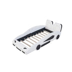 Lit plateforme en forme de voiture de course noir/blanc, jumeau, 1 personne