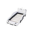 Lit plateforme en forme de voiture de course noir/blanc, jumeau, 1 personne