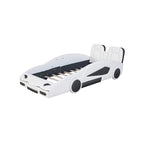 Lit plateforme en forme de voiture de course noir/blanc, jumeau, 1 personne