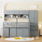 Lit mezzanine pleine taille avec bureau, tiroirs et étagères – Gris/Blanc, assemblage par 2 personnes