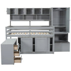 Lit mezzanine pleine taille avec bureau, tiroirs et étagères – Gris/Blanc, assemblage par 2 personnes