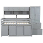 Lit mezzanine pleine taille avec bureau, tiroirs et étagères – Gris/Blanc, assemblage par 2 personnes