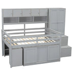 Lit mezzanine pleine taille avec bureau, tiroirs et étagères – Gris/Blanc, assemblage par 2 personnes