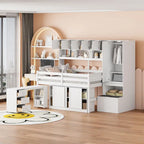 Lit mezzanine pleine taille avec bureau, tiroirs et étagères – Gris/Blanc, assemblage par 2 personnes