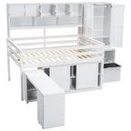 Lit mezzanine pleine taille avec bureau, tiroirs et étagères – Gris/Blanc, assemblage par 2 personnes