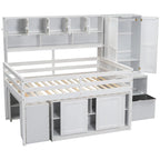 Lit mezzanine pleine taille avec bureau, tiroirs et étagères – Gris/Blanc, assemblage par 2 personnes
