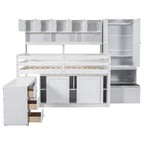 Lit mezzanine pleine taille avec bureau, tiroirs et étagères – Gris/Blanc, assemblage par 2 personnes