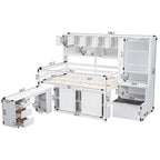 Lit mezzanine pleine taille avec bureau, tiroirs et étagères – Gris/Blanc, assemblage par 2 personnes