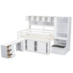 Lit mezzanine pleine taille avec bureau, tiroirs et étagères – Gris/Blanc, assemblage par 2 personnes