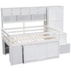 Lit mezzanine pleine taille avec bureau, tiroirs et étagères – Gris/Blanc, assemblage par 2 personnes