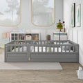 Cadre de lit enfant au sol complet gris/blanc avec barrière de sécurité et porte, pour 1 enfant