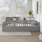 Full size Floor bed, integral construction with super high security barrier, door, children's floor bed frame, wooden floor bed