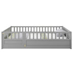 Cadre de lit enfant au sol complet gris/blanc avec barrière de sécurité et porte, pour 1 enfant