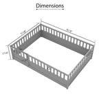 Cadre de lit enfant au sol complet gris/blanc avec barrière de sécurité et porte, pour 1 enfant