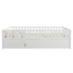 Cadre de lit enfant au sol complet gris/blanc avec barrière de sécurité et porte, pour 1 enfant