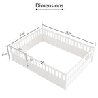 Cadre de lit enfant au sol complet gris/blanc avec barrière de sécurité et porte, pour 1 enfant