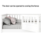 Cadre de lit enfant au sol complet gris/blanc avec barrière de sécurité et porte, pour 1 enfant