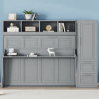 Lit mural escamotable pleine grandeur avec armoire et tiroirs, gris/blanc, enfants garçons et filles, 1 personne