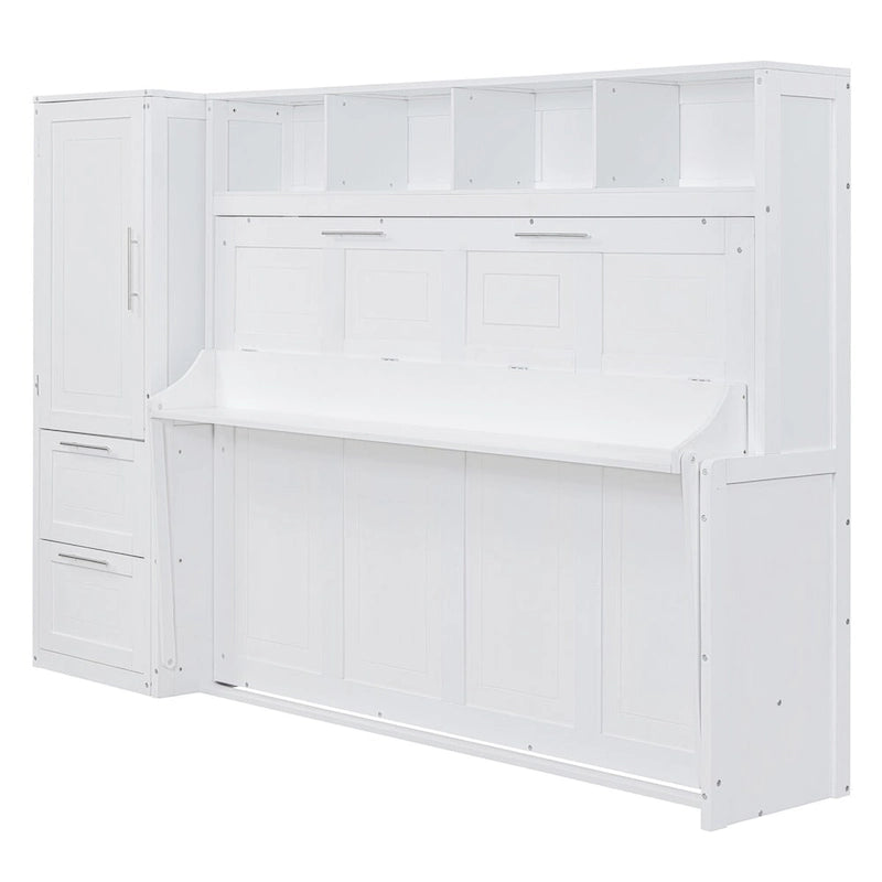 Lit mural escamotable pleine grandeur avec armoire et tiroirs, gris/blanc, enfants garçons et filles, 1 personne