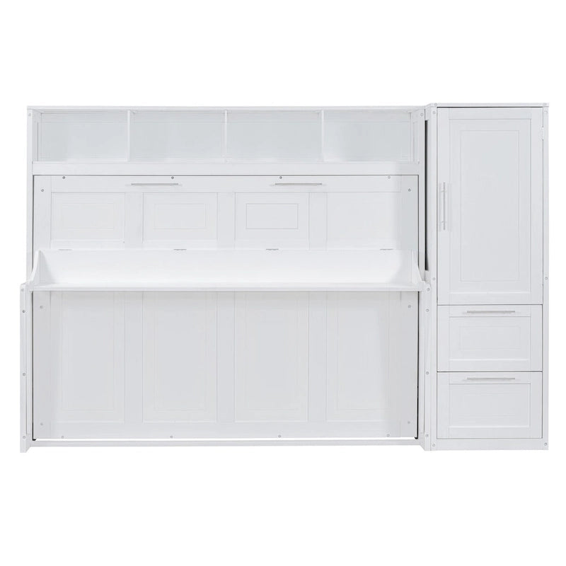 Lit mural escamotable pleine grandeur avec armoire et tiroirs, gris/blanc, enfants garçons et filles, 1 personne