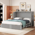 Full Size Murphy Wall Bed Frame with drawer and a set of Sockets & USB Ports,Pulley Structure Design,for Kids Boys&Girls