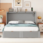 Lit escamotable mural pleine grandeur blanc/gris avec 2 tiroirs et ports USB, 1 place