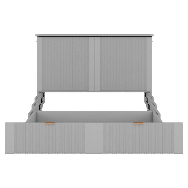 Lit escamotable mural pleine grandeur blanc/gris avec 2 tiroirs et ports USB, 1 place