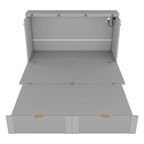 Lit escamotable mural pleine grandeur blanc/gris avec 2 tiroirs et ports USB, 1 place