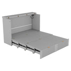 Lit escamotable mural pleine grandeur blanc/gris avec 2 tiroirs et ports USB, 1 place