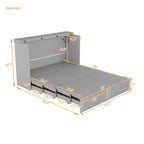 Lit escamotable mural pleine grandeur blanc/gris avec 2 tiroirs et ports USB, 1 place