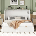 Lit escamotable mural pleine grandeur blanc/gris avec 2 tiroirs et ports USB, 1 place