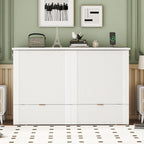 Lit escamotable mural pleine grandeur blanc/gris avec 2 tiroirs et ports USB, 1 place