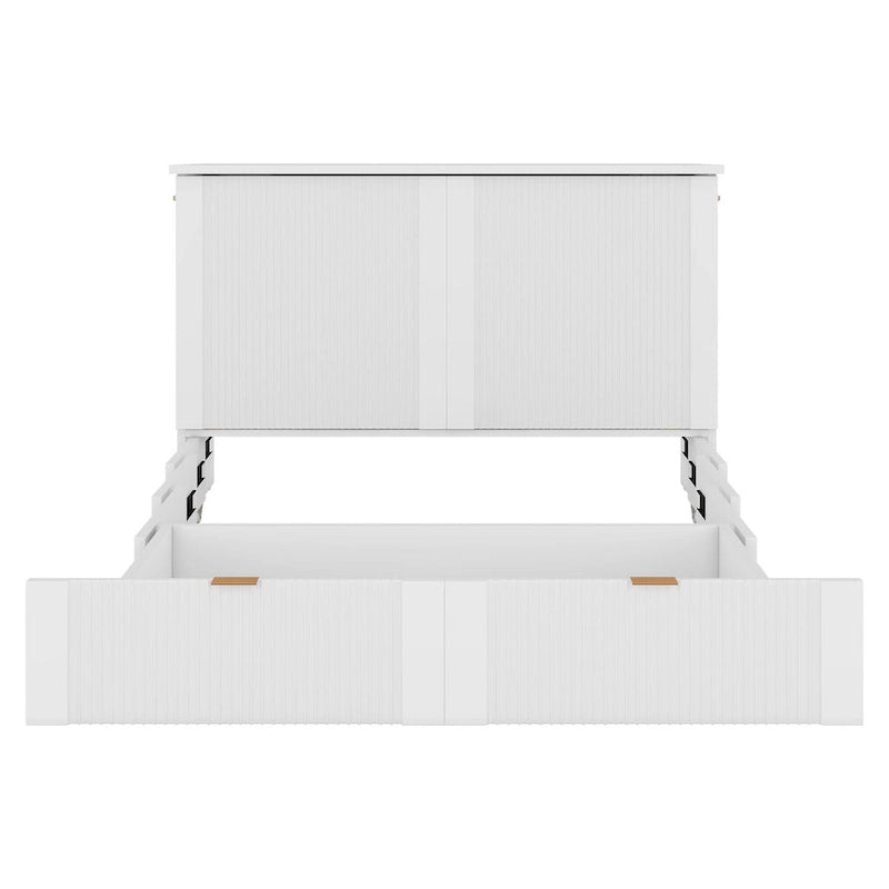 Lit escamotable mural pleine grandeur blanc/gris avec 2 tiroirs et ports USB, 1 place