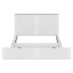 Lit escamotable mural pleine grandeur blanc/gris avec 2 tiroirs et ports USB, 1 place