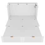 Lit escamotable mural pleine grandeur blanc/gris avec 2 tiroirs et ports USB, 1 place